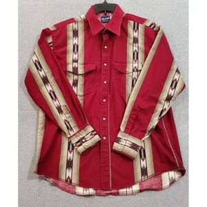 Vintage‎ Wrangler Western Shirt Pearl Snap Aztec Long Sleeve Cowboy